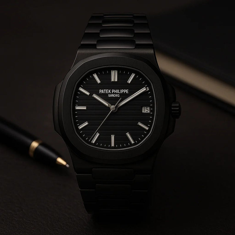 Luxury Black Stainless Steel Automatic Watch – Patek Style Design