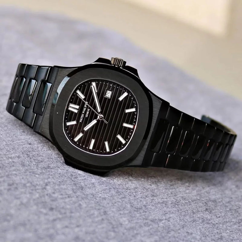 Luxury Black Stainless Steel Automatic Watch – Patek Style Design